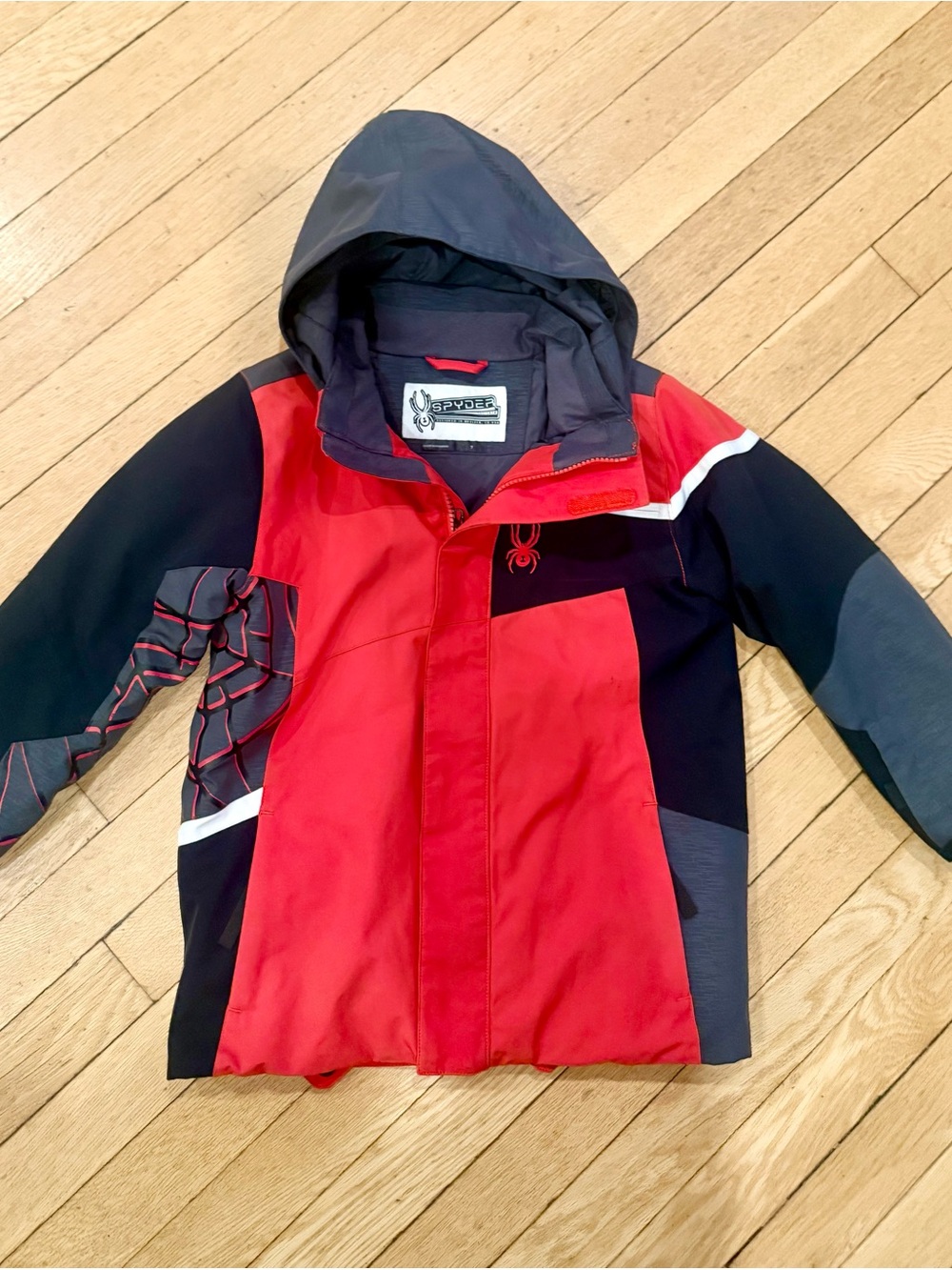Spyder Kids Red, Black & Gray Hooded Ski Challenger Jacket Size 7